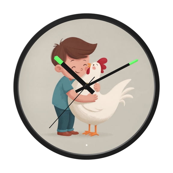 Indoor 12' Voice-Activated Luminous Decoration Wall Clock With LED Night Light Hugging Hen