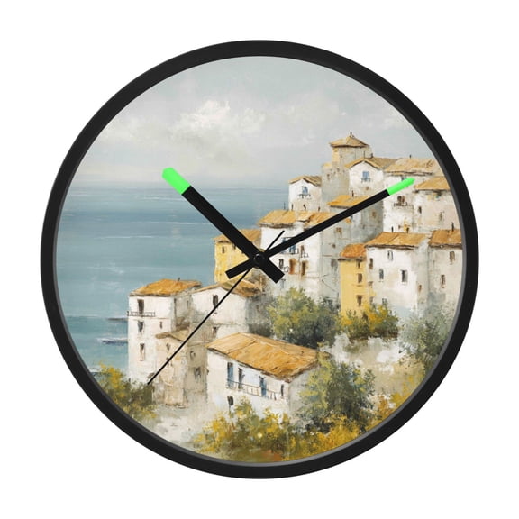 Indoor 12' Voice-Activated Luminous Decoration Wall Clock With LED Night Light Italian Coastal Village