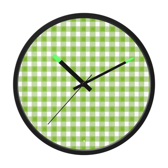 Indoor 12' Voice-Activated Luminous Decoration Wall Clock With LED Night Light Light Green Gingham