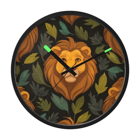 Indoor 12' Voice-Activated Luminous Decoration Wall Clock With LED Night Light Lion Seamless Illustration