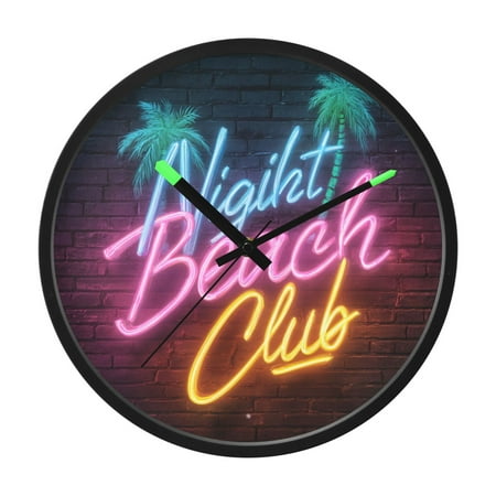 Indoor 12' Voice-Activated Luminous Decoration Wall Clock With LED Night Light Night Beach Club Font Design