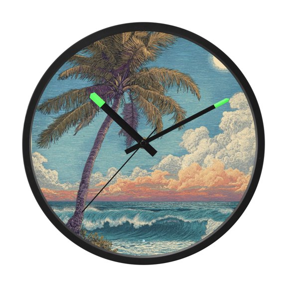 Indoor 12' Voice-Activated Luminous Decoration Wall Clock With LED Night Light Palm Tree