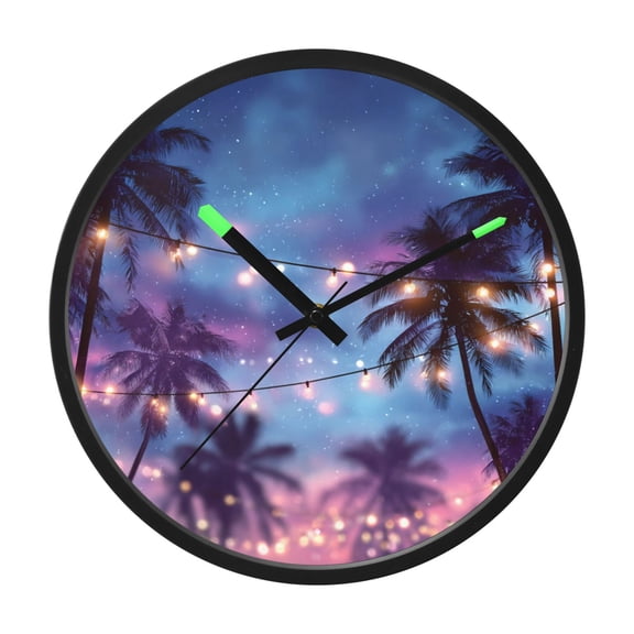 Indoor 12' Voice-Activated Luminous Decoration Wall Clock With LED Night Light Palm Trees Against The Sky