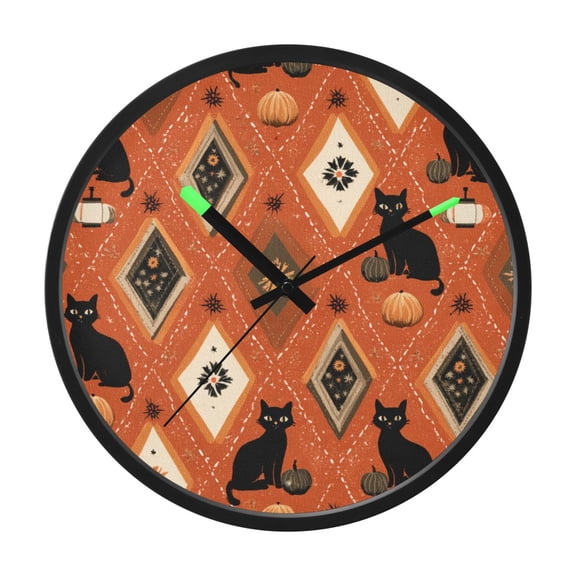 Indoor 12' Voice-Activated Luminous Decoration Wall Clock With LED Night Light Pumpkins Black Cat