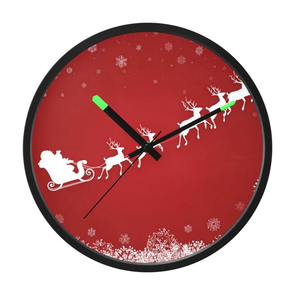 Indoor 12' Voice-Activated Luminous Decoration Wall Clock With LED Night Light Red Background with White Snowflakes