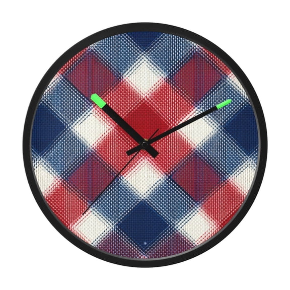 Indoor 12' Voice-Activated Luminous Decoration Wall Clock With LED Night Light Red White Tartan Pattern