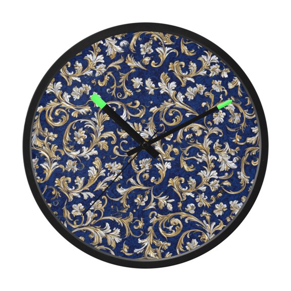 Indoor 12' Voice-Activated Luminous Decoration Wall Clock With LED Night Light Royal Blue and White Pattern