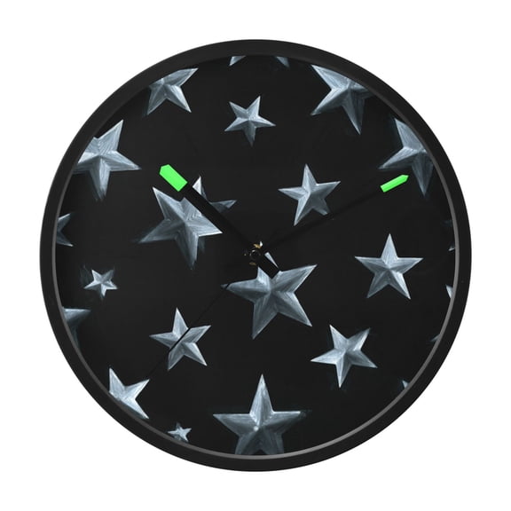 Indoor 12' Voice-Activated Luminous Decoration Wall Clock With LED Night Light Shiny Silver Stars Pattern