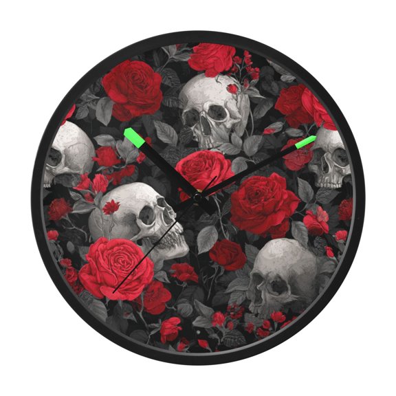 Indoor 12' Voice-Activated Luminous Decoration Wall Clock With LED Night Light Skulls&red Roses