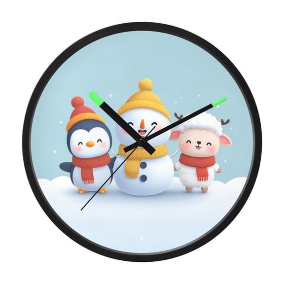Indoor 12' Voice-Activated Luminous Decoration Wall Clock With LED Night Light Snowman Penguin and Lamb