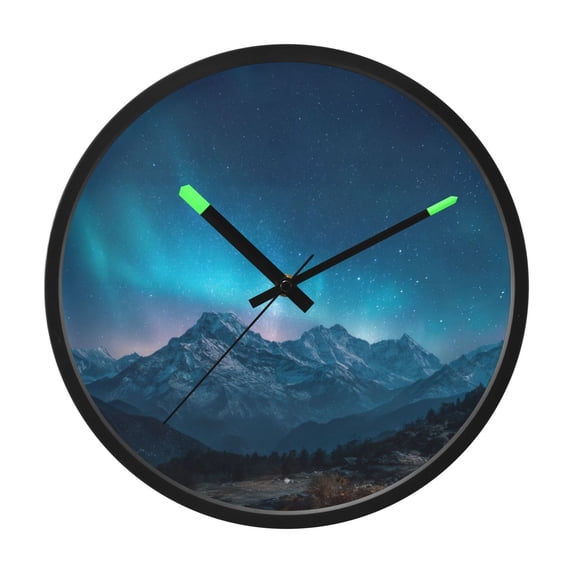Indoor 12' Voice-Activated Luminous Decoration Wall Clock With LED Night Light Starry Sky over The Mountains