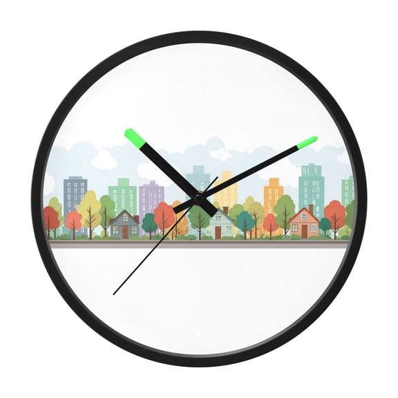 Indoor 12' Voice-Activated Luminous Decoration Wall Clock With LED Night Light Trees and Houses