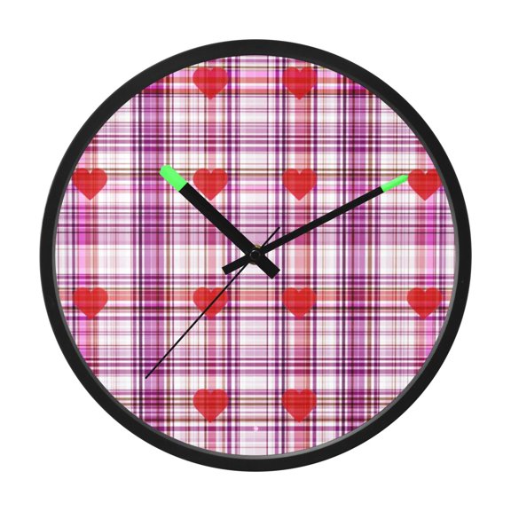 Indoor 12' Voice-Activated Luminous Decoration Wall Clock With LED Night Light Valentine's Day Plaid Pattern with Hearts