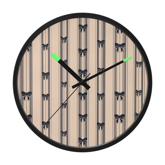 Indoor 12' Voice-Activated Luminous Decoration Wall Clock With LED Night Light Vertical Stripes Of Beige&black