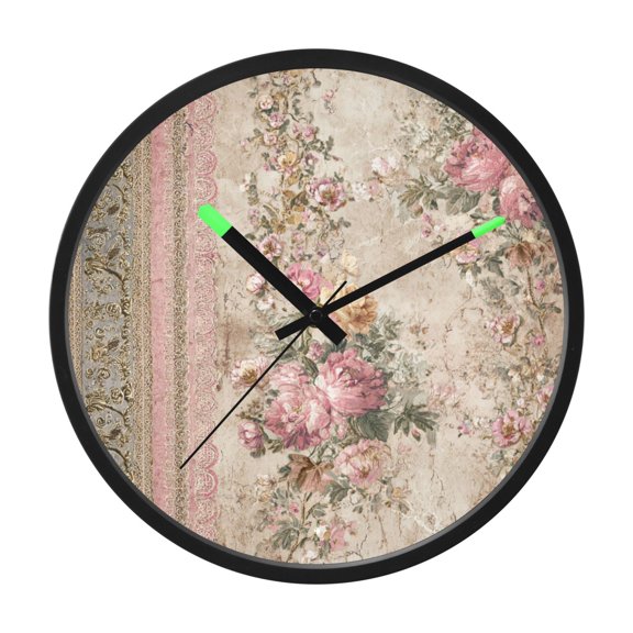 Indoor 12' Voice-Activated Luminous Decoration Wall Clock With LED Night Light Vintage Floral Pattern
