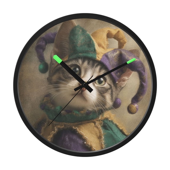 Indoor 12' Voice-Activated Luminous Decoration Wall Clock With LED Night Light Wearing A Jester Hat