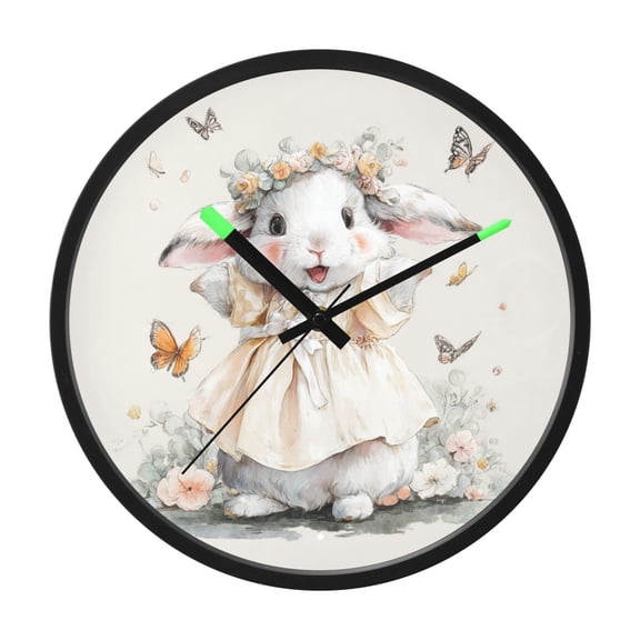 Indoor 12' Voice-Activated Luminous Decoration Wall Clock With LED Night Light White Rabbit