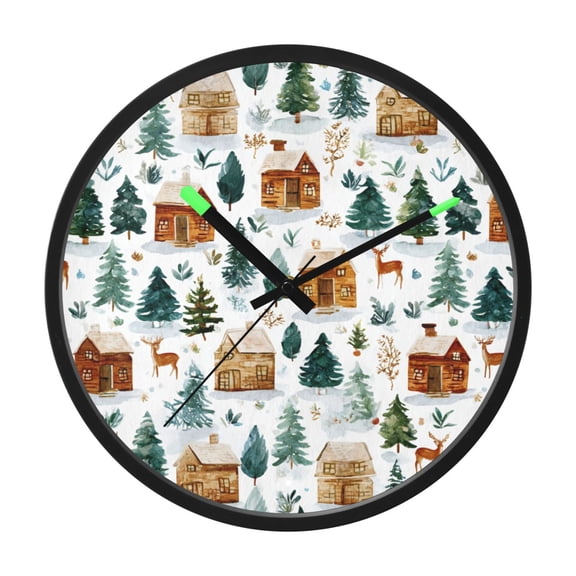 Indoor 12' Voice-Activated Luminous Decoration Wall Clock With LED Night Light Wooden Houes Pine Trees
