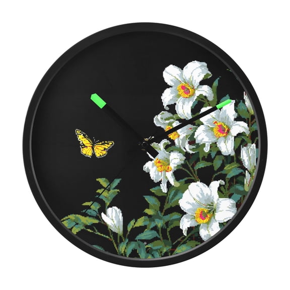 Indoor 12' Voice-Activated Luminous Decoration Wall Clock With LED Night Light Yellow Butterflies