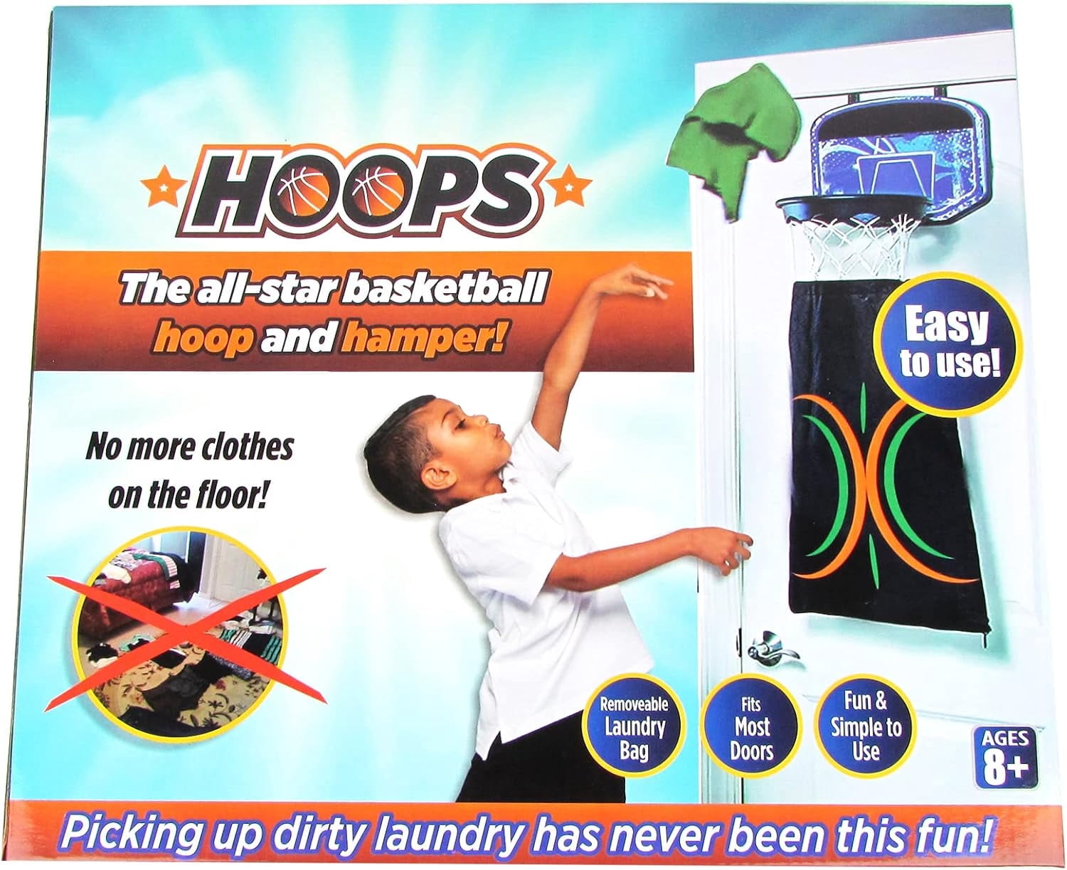 Indoor 2 in 1 Basketball Hoop and Laundry Hamper Set Over the Door Hanging Clothes Hamper Fun Basket Laundry Shoot Bag Set Gift for Boy Room and Girl Bedroom