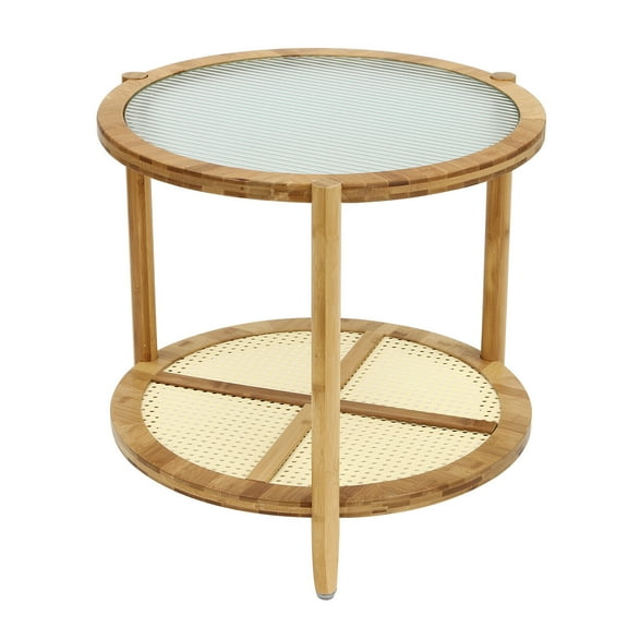 Indoor 2 Tiers Round Coffee Table Mid Century Modern Engineered Living Room Table Center Table Free Standing for Balconies, Office Waiting Areas And Conference Rooms