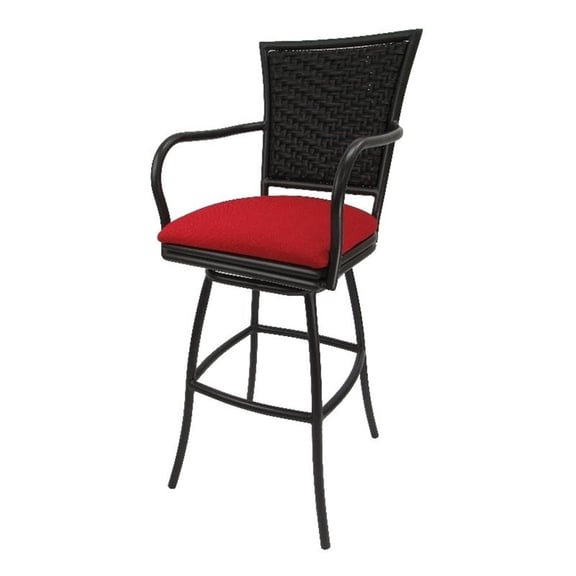 Indoor Outdoor Bar Stool 30"  Seat Erin - Red Linen Fabric - Brown Metal