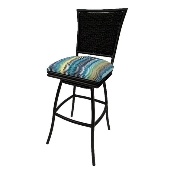 Indoor 30" Bar Stool Erin without Arms - Black Frame - Aqua Blue Stripe
