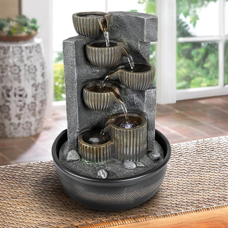 Indoor 6-Tier Relaxation Tabletop Water Fountain Soothing Fountain for Home and Office Decoration