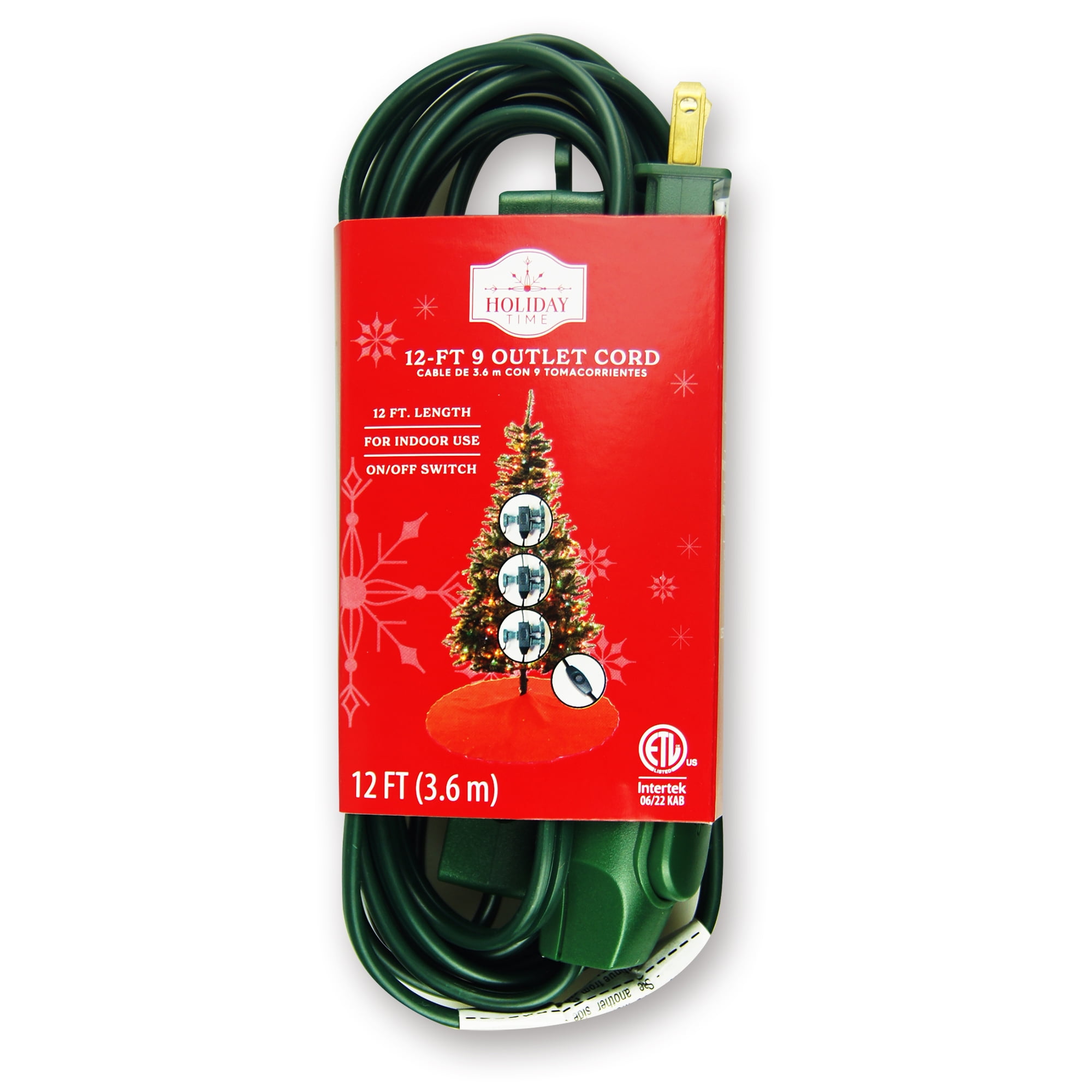 Indoor 9Outlet Extension Cord, 5 Amp, 625 Watts, Green, 12 ft, by