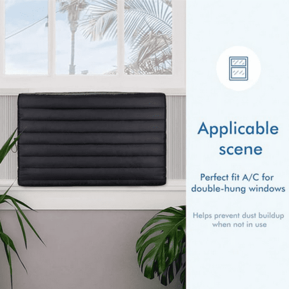 Indoor Air Conditioner Cover for Window Units Black Quilted Fabric Direct Blast Shield with Elastic Edges Insulating Dust Protection Decorative Home Office AC Guard 43*33*9cm