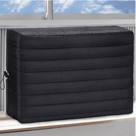 Indoor Air Conditioner Cover for Window Units Black Quilted Fabric Direct Blast Shield with Elastic Edges Insulating Dust Protection Decorative Home Office AC Guard 70*50*9cm