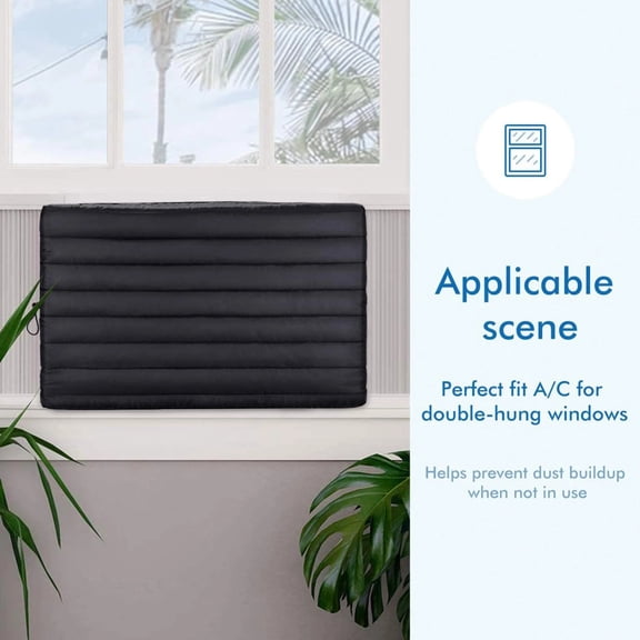 Indoor Air Conditioner Cover for Window Units, Double Insulation AC Cover with Elastic Strap for Inside, Windproof & Dust Proof Window AC Protector, Fits All Window Air Conditioners (1 Pack Cover)