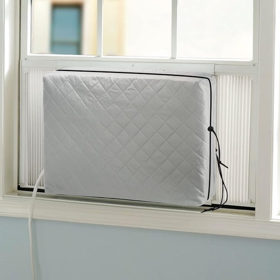 Indoor Air Conditioner Window Cover for Inside Window AC Unit Triple Insulation with Elastic Strap 17L x 13H x 3.5D Inches Grey