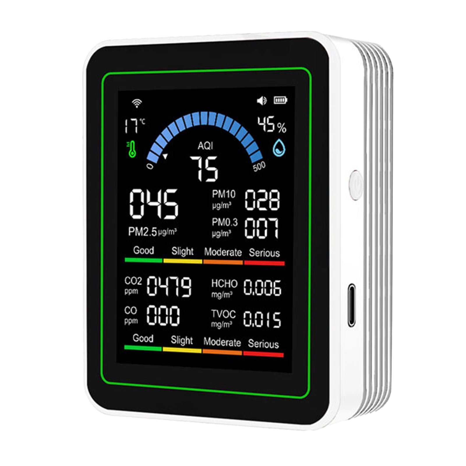 Indoor Air Quality Analyzer 10 in 1 Portable Smart Tester CO2 CO TVOC HCHO PM0.3 1 AQI Humidity