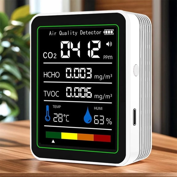 Indoor Air Quality Monitor, 5 in 1 Portable Smartair Quality Tester for CO2 | TVOC | HCHO | Temp | Hum for Home Cars Plants and Pets So On