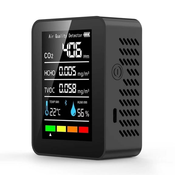 Indoor Air Quality Monitor with CO2, HCHO, TVOC, Temperature & Humidity Detection - Portable Home, Car, Office Monitor
