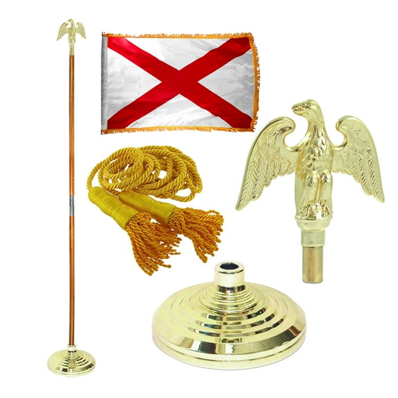 Indoor Alabama State Flag Kit - 8ft Pole - Metal Eagle