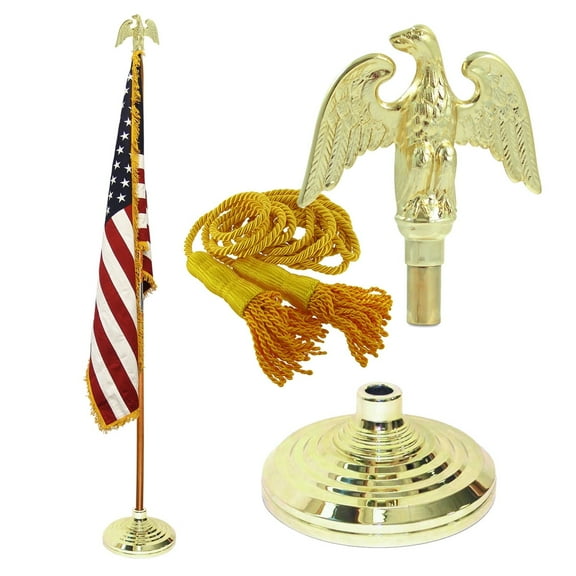 Indoor American Flag and Flagpole Kit - Cotton Flag - 7ft Pole - Metal Eagle