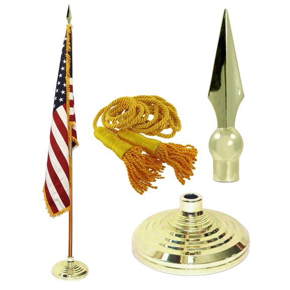 Indoor American Flag and Flagpole Kit - Cotton Flag - 9ft Pole - Spear Plastic