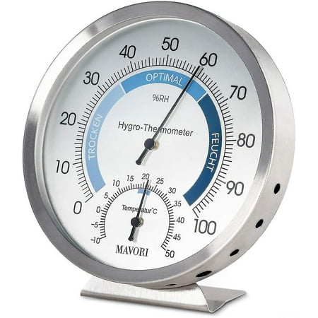 Indoor Analog Hygrometer Thermometer - Stainless Steel Humidity Meter And Room Thermometer For Reliable And Comfortable Indoor Climate Co