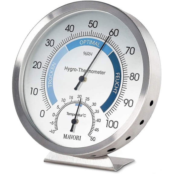 Indoor Analog Hygrometer Thermometer - Stainless Steel Humidity Meter And Room Thermometer For Reliable And Comfortable Indoor Climate Co