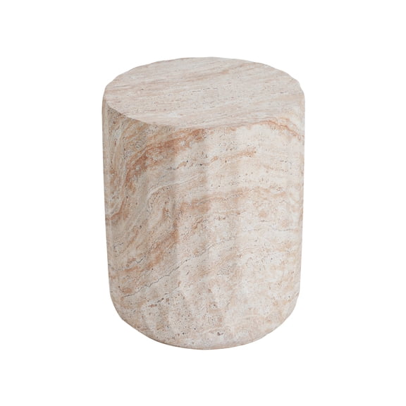 Indoor And Outdoor Cylinder Round Accent Table Lightweight MGO Concrete With Travertine Finish For Living Room Patio Garden