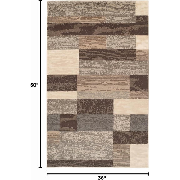 Indoor Area Rug, Jute Backed, Modern Geometric Patchwork Floor Decor for Bedroom, Office, Living Room, Entryway, Hardwood Floors, Collection, 3' x 5', Slate