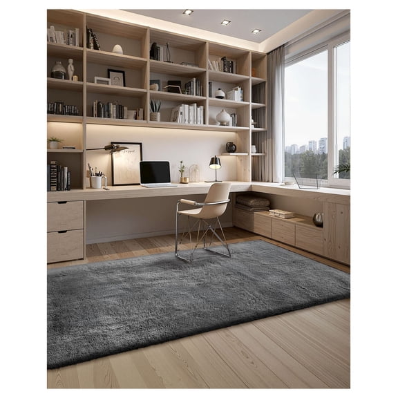 Indoor Area Rugs 5x8, Soft Plush Shag Rug for Living Room Bedroom, Non-Shedding Furry Carpet, Modern Home Decor, Slip Resistant, Dark Gray