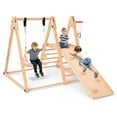 thumbnail image 1 of Indoor Baby Climbing Toys, 7-in-1 Playground Jungle Gym Montessori Waldorf Style Wooden Toddlers Climber Playset, Basketball Hoop, Slide, Rock Climbing Wall for Children Kids, 1 of 7