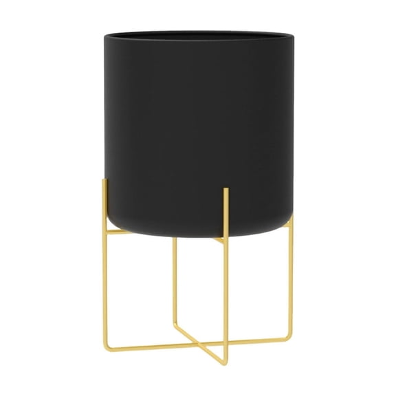 Indoor Balcony Decorative Iron Plant Stand with Pot, Modern Four-Legged Floor Planter with Drainage for Living Room Office Garden or Balcony Green Display