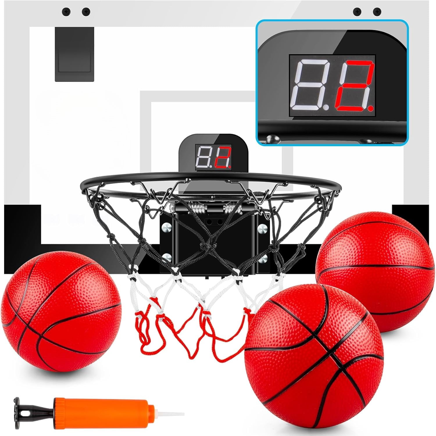 Indoor Basketball Hoop Boys Gifts for Teens Door Room Basketball Hoop Mini Hoop with Scoreboard, 3 Balls and Batteries Basketball Toys for 8 9 10 11 12 BlackWhite Basketball Hoop & Scoreboard