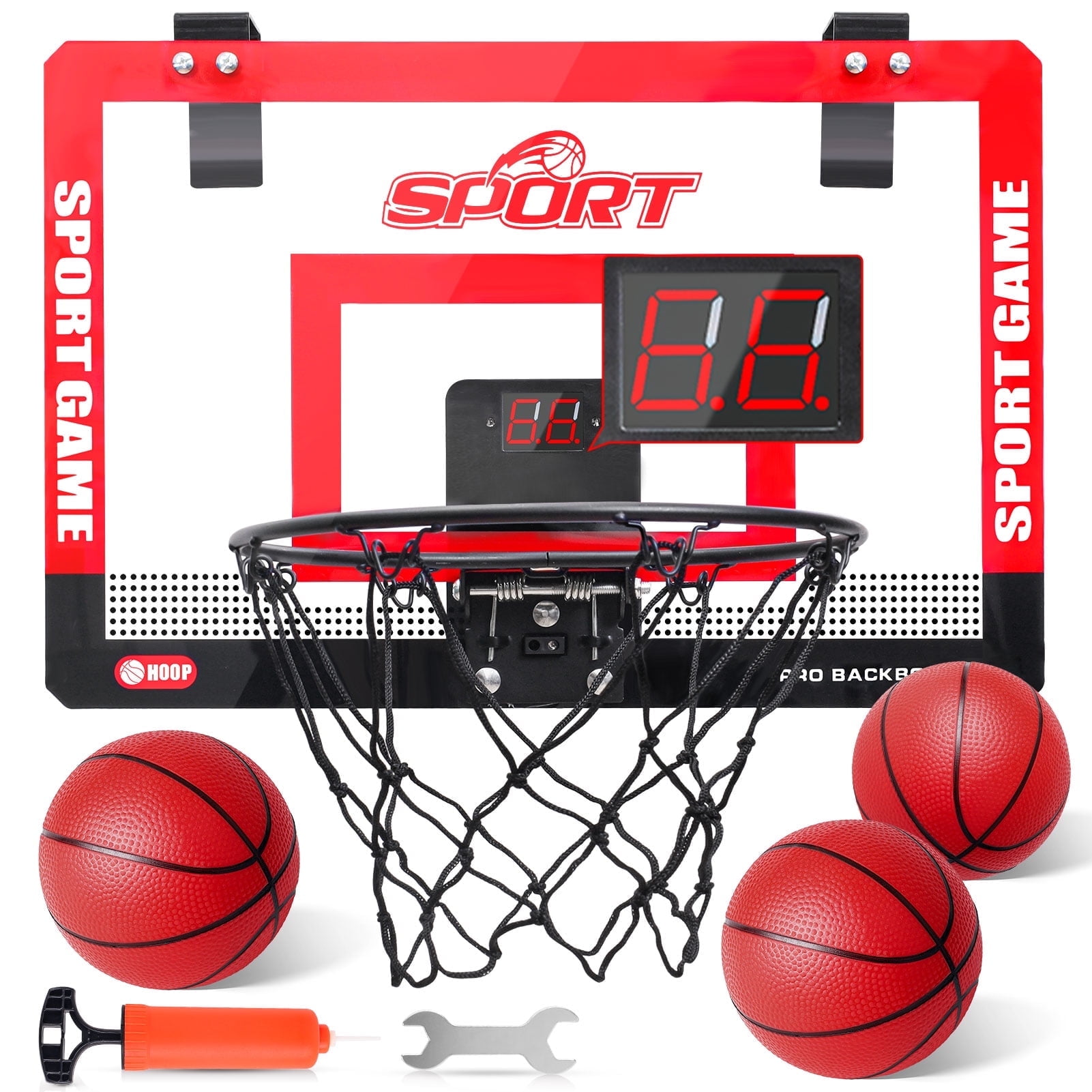 Indoor Basketball Hoop Goal with Electronic Scoring Board Over the Door Wall Mounted Indoor Outdoor Basketball Hoop for Kids & Adults