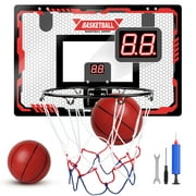 Indoor Basketball Hoop for Kids, Indoor Over The Door Basketball Hoops, LED Light Mini Basketball Goals with 2 Balls & Electronic Scoreboard, Christmas Toys Gifts for 5 6 7 8 9 10 11 12+ Year Old Boys