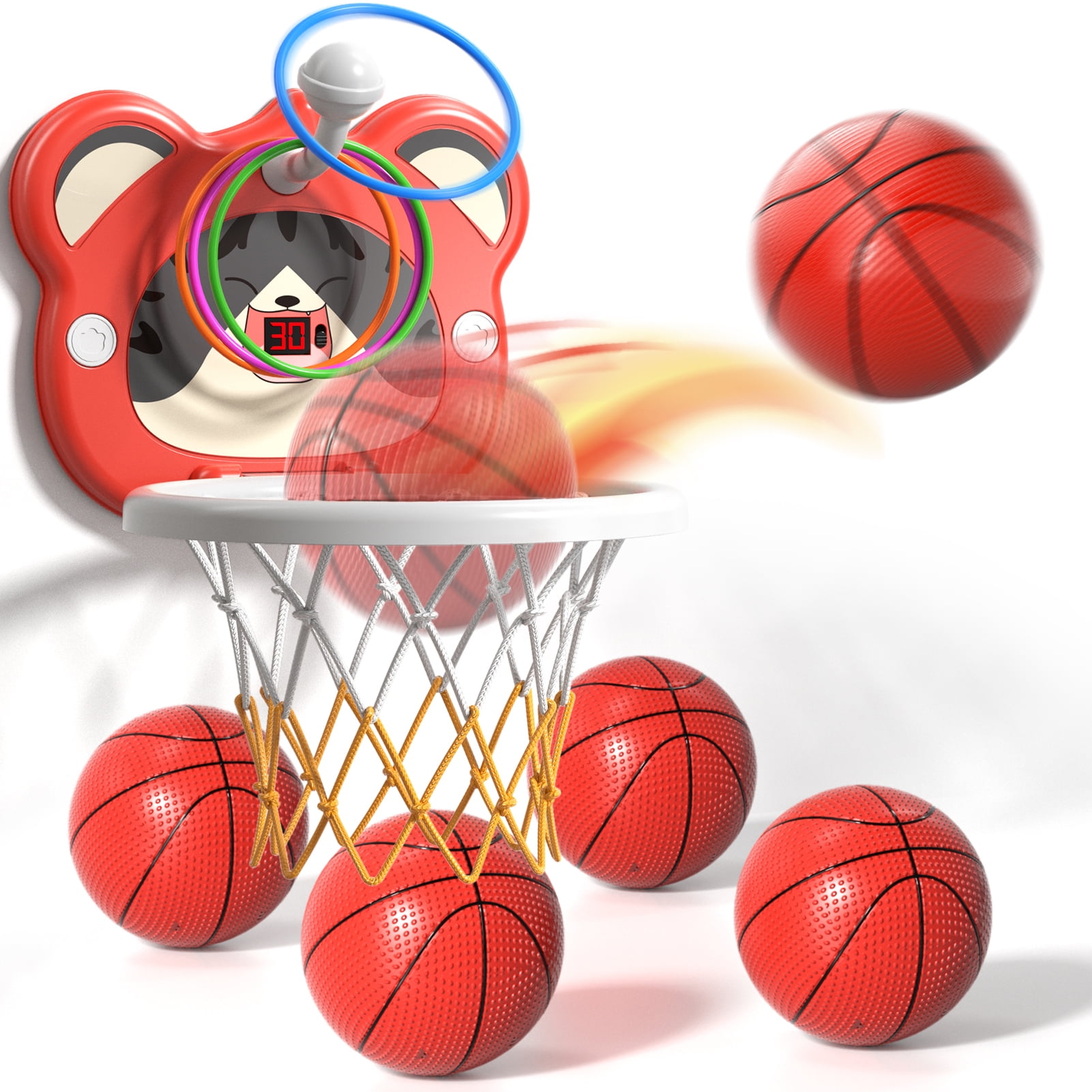iHaHa Indoor Over Door Basketball Hoop with 4 Basketballs, Pump, Scoreboard, for Kids 3-6 Years Old